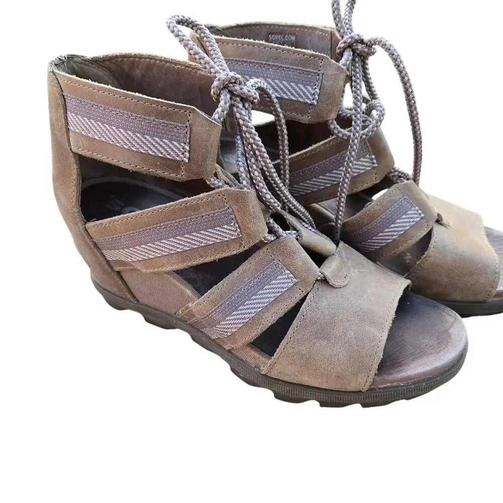 SOREL wedge sandals womens sz 8.5 JOANIE II lace up